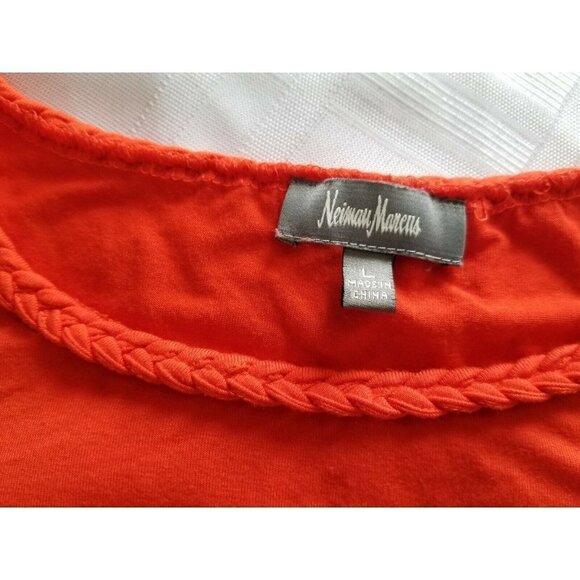Neiman Marcus Tank Tunic Top Solid Orange Knit Self Fabric Braided Trim Women L - Picture 5 of 9
